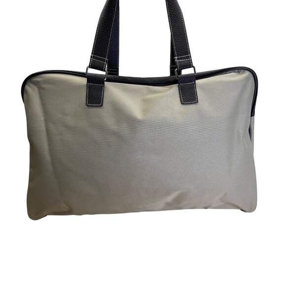 Unbranded Beige Canvas & Brown Faux Leather With Dual Handles Travel Duffel Bag - Picture 3 of 12